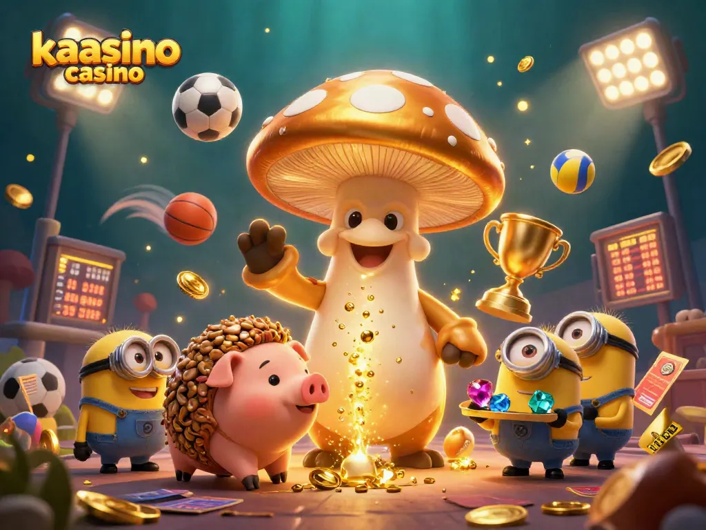 Kaasino casino players celebrating wins with lively characters and dynamic sports elements.
