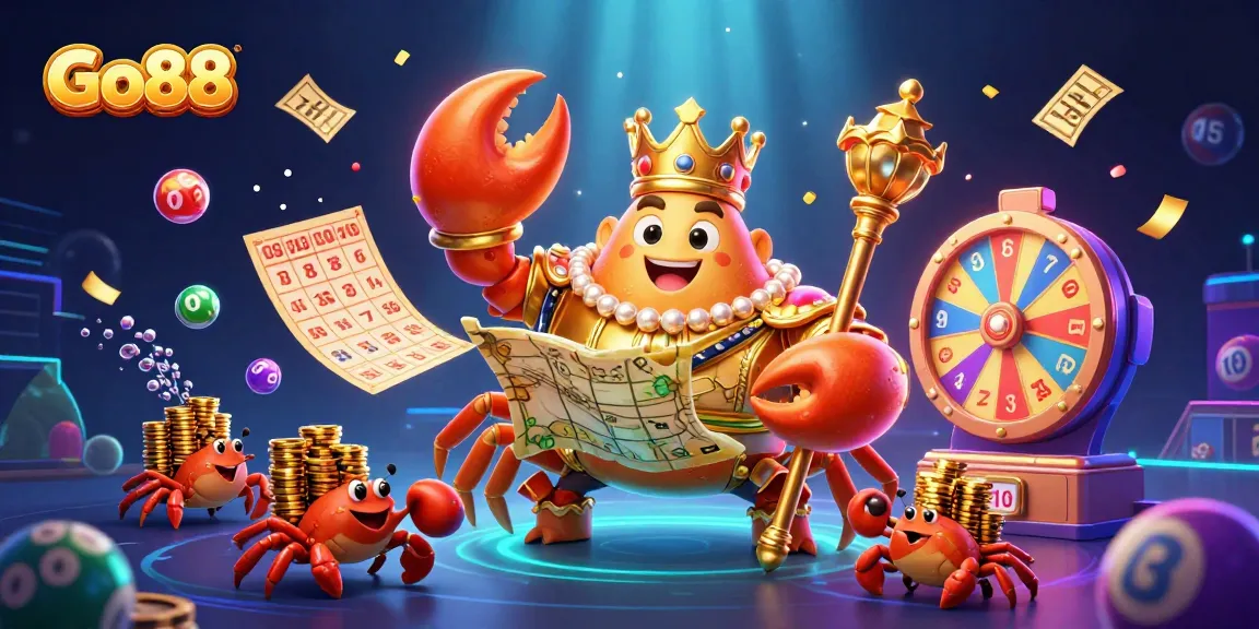 Engage with Go88's captivating gaming universe filled with dynamic lottery elements and a golden crab emperor.