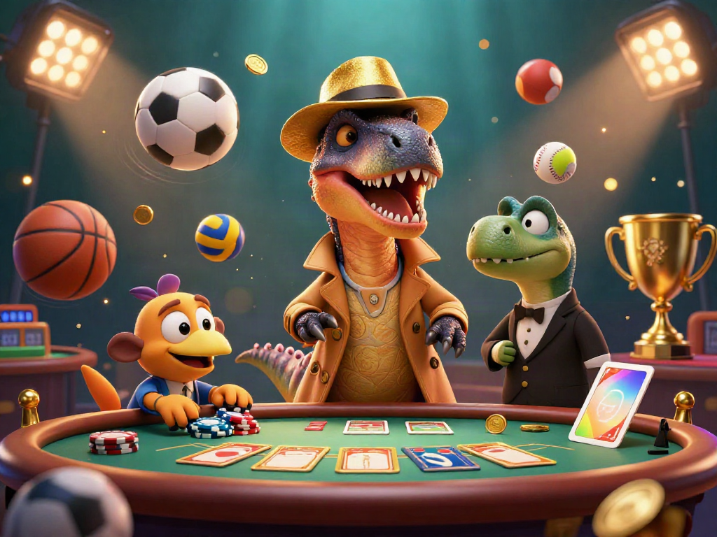Experience thrilling gameplay at AE8888 with a cartoon velociraptor at a blackjack table.