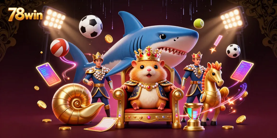 Join the excitement at 78win as the golden hamster king rules over a vibrant sports betting arena filled with dynamic action.