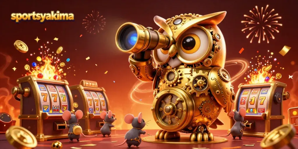 Experience thrilling wins at sportsyakima with a vibrant casino scene featuring a golden owl.