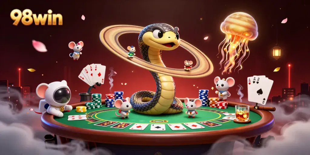 98win gamblers place bets on a vibrant cosmic roulette wheel with sci-fi elements.