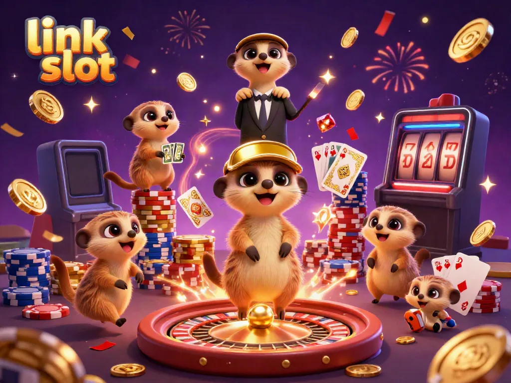 Experience thrilling gameplay in a vibrant casino with link slot and playful meerkats creating excitement.