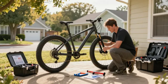 Fatbike reparatie door mobiele monteur bij een klant thuis.